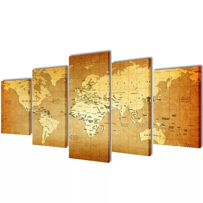 Set tablouri din pânză cu imprimeu harta lumii, 100 x 50 cm, [],mobideco.ro