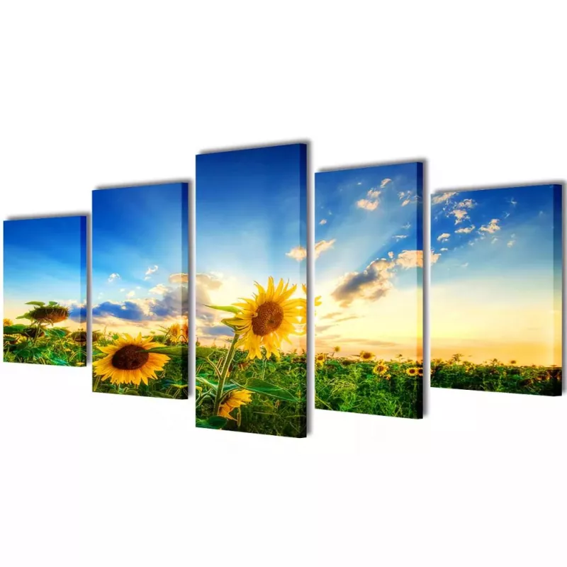Set tablouri pânză cu imprimeu floarea soarelui, 100 x 50 cm, [],mobideco.ro