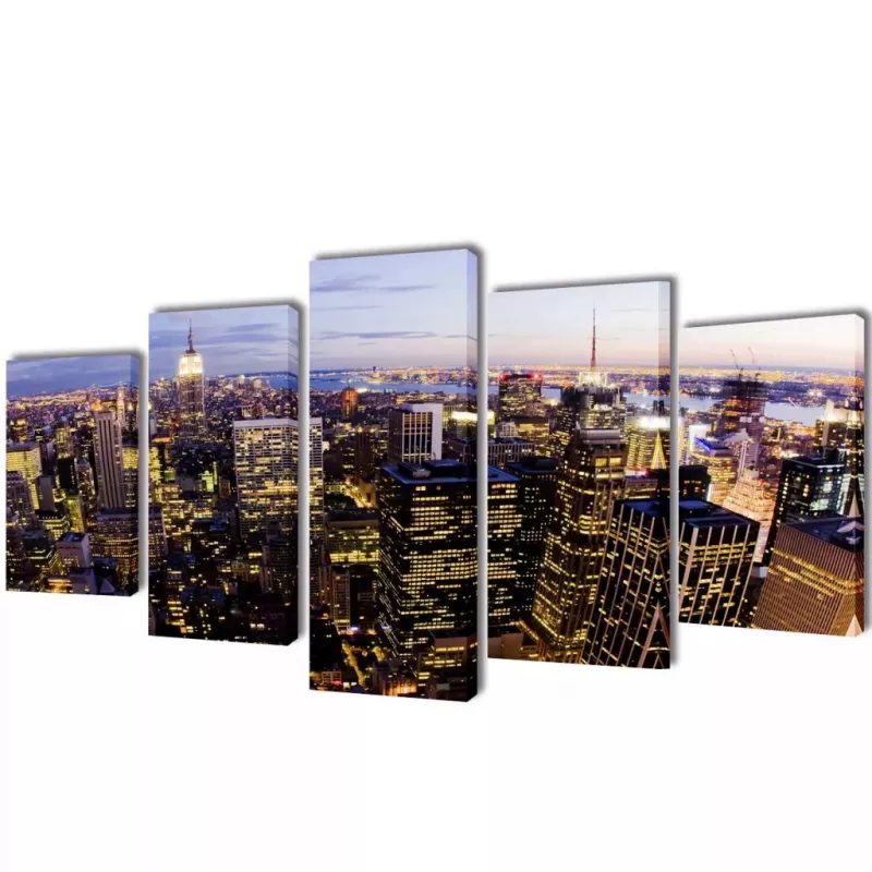 Set tablouri pânză cu vedere panoramică orizont New York, 100 x 50 cm, [],mobideco.ro