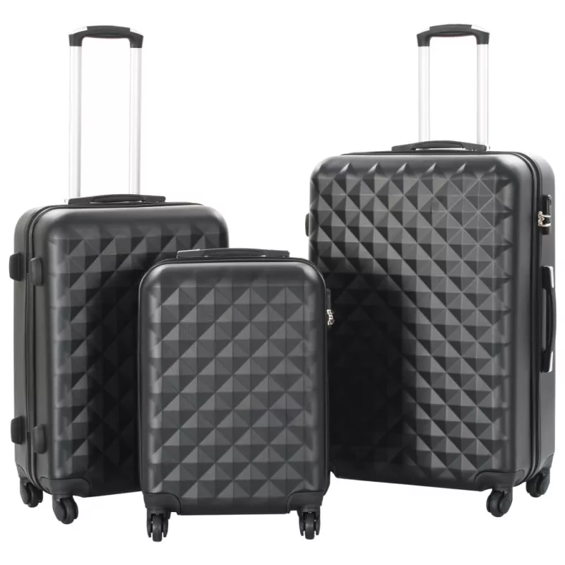 Set valiză carcasă rigidă, 3 buc., negru, ABS, [],mobideco.ro