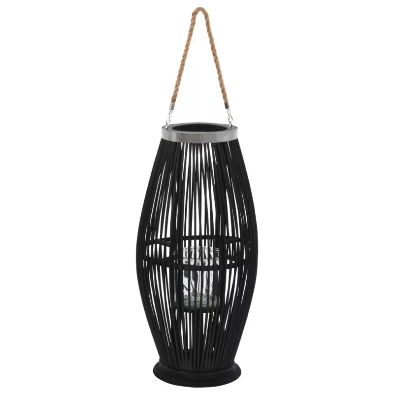 Suport de lumânări suspendat tip felinar, negru, 60 cm, bambus, [],mobideco.ro