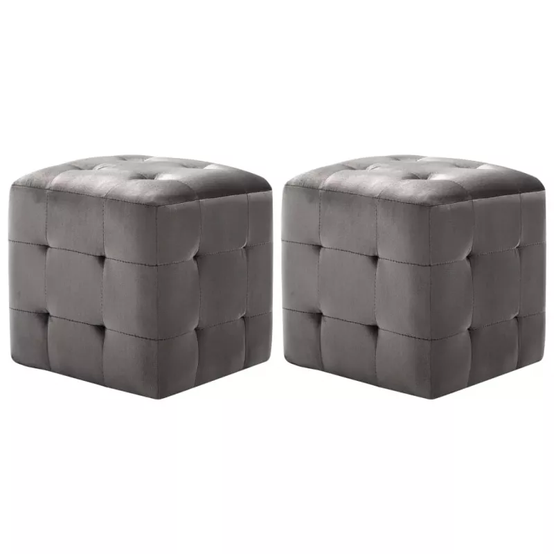 Taburet, 2 buc., gri, 30 x 30 x 30 cm, țesătură din catifea, [],https:mobideco.ro