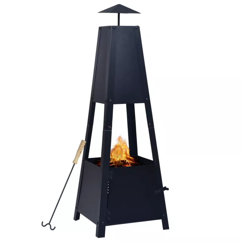 Vatră de foc, negru, 35 x 35 x 99 cm, oțel, [],mobideco.ro