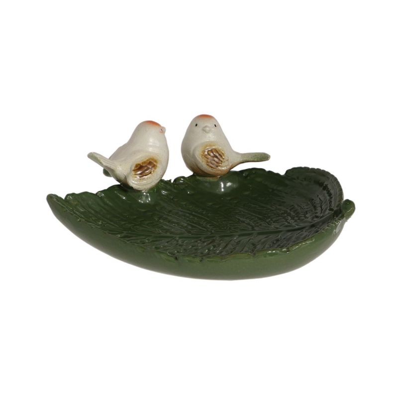 Adapatoare pentru pasari verde din ceramica Birds on Leaf Esschert Design