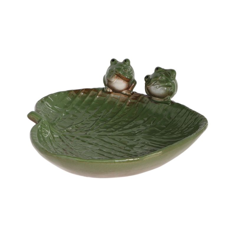 Adapatoare pentru pasari verde din ceramica Frogs on Leaf Esschert Design