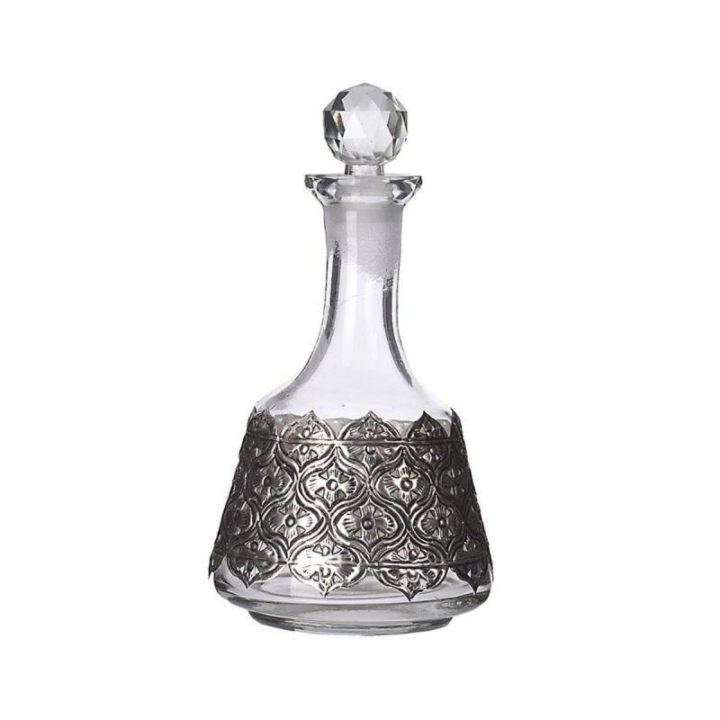 Decantor din sticla pentru bauturi cu ornament metalic Inart