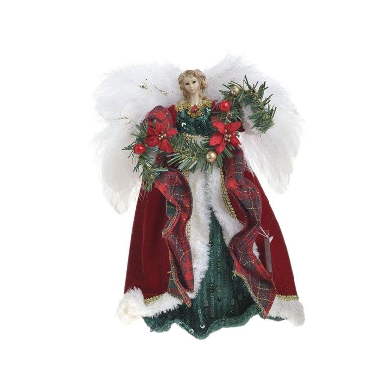 Decoratiune Craciun Ingeras rosu/verde, 28 cm, polirasina/textil