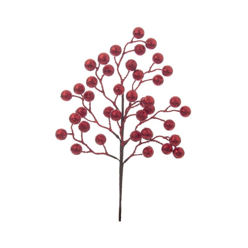 Decoratiune rosie din metal si spuma sintetica 45 cm Berries Branch Bizzotto