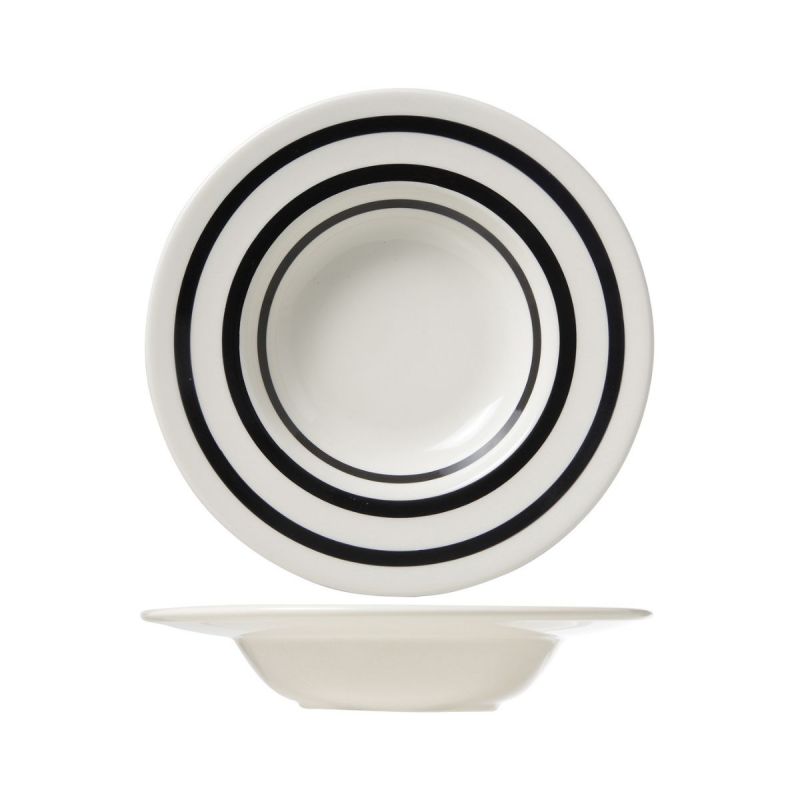 Farfurie adanca alb/negru din material ceramic Ø24 cm Black Bands Cosy&Trendy
