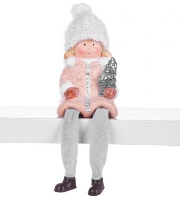 Figurină de Crăciun MagicHome, fetiță așezată, teracotă