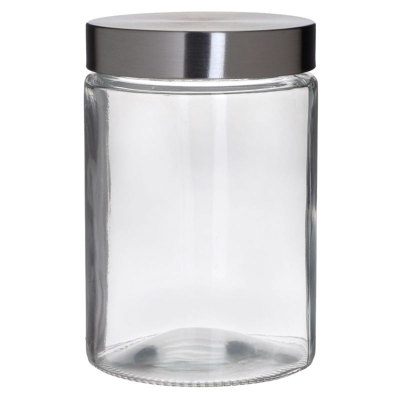 Recipient depozitare alimente, sticla/metal, 11x17 cm, 1200 ml, transparent/argintiu