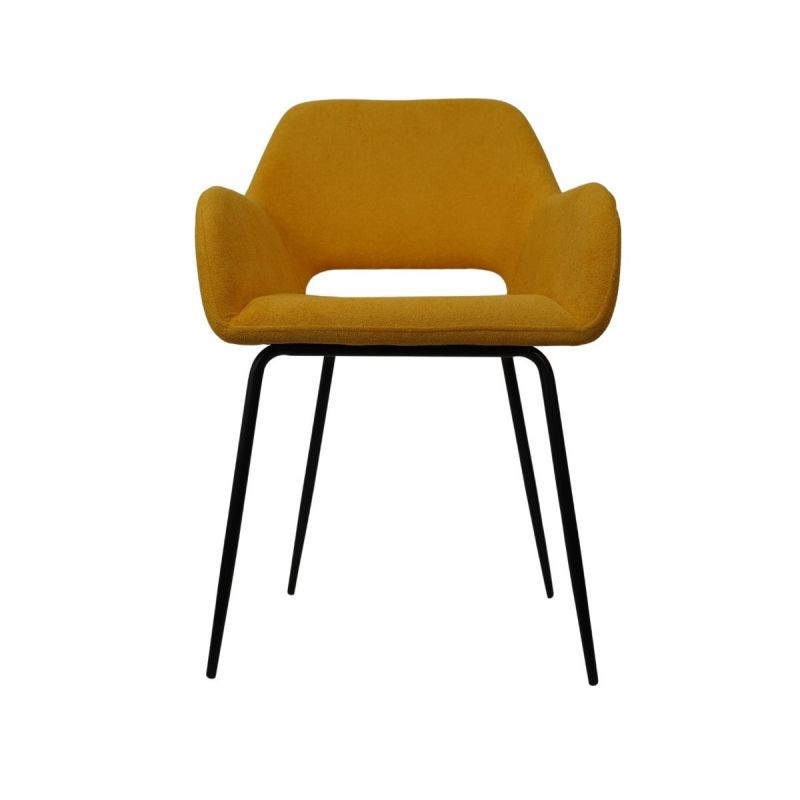 Scaun de dining, galben, din material textil si cadru metalic, 58x55x81 cm