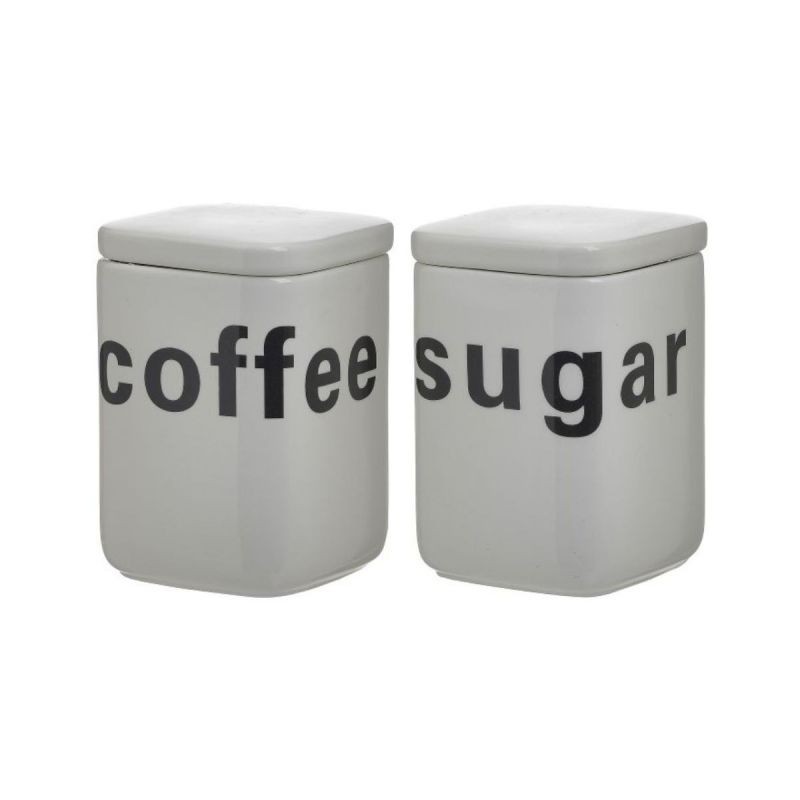 Set 2 recipiente de depozitare cafea / zahar din portelan 10X10X15 cm Inart