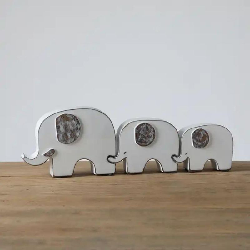 Set de 2 decoratiuni elefanti albi din polirasina 21.5 cm Yazhi