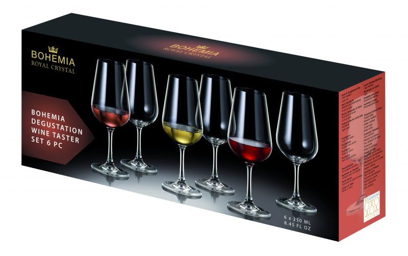 Set de 6 pahare pentru degustarea vinului, transparent, din cristal de Bohemia, 250 ml, Accesorries Collection