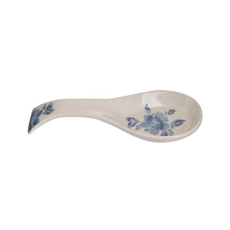 Suport ceramic pentru lingura model floral alb/albastru 26 cm lungime, 10 cm latime , 4 cm inaltime