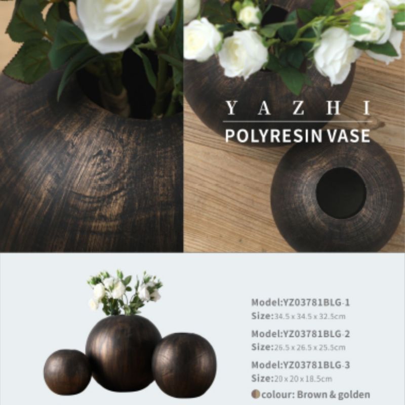 Vaza maro  rotunda din polirasina 18.5 cm Yazhi