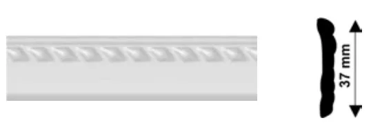Bagheta decorativa polistiren, PPO-AM14-08, alb, 2000 x 37 x 10 mm, 160 bucati/bax, [],profiline.ro