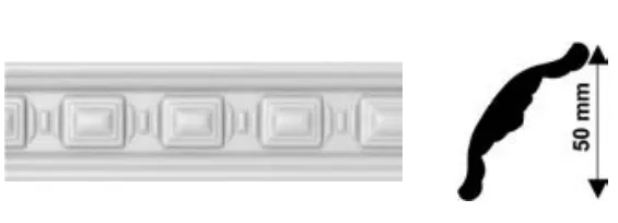 Bagheta decorativa polistiren, PPO-AM15-08, alb, 2000 x 50 x 50 mm, 100 bucati/bax, [],profiline.ro