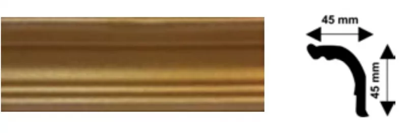 Bagheta decorativa polistiren, PPO-CM03-LG, auriu lux, 2000 x 45 x 45 mm, 120 bucati/bax, [],profiline.ro