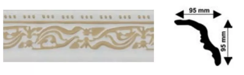 Bagheta decorativa polistiren, PPO-CM24-RWG, alb retro, 2000 x 95 x 95 mm, 48 bucati/bax, [],profiline.ro