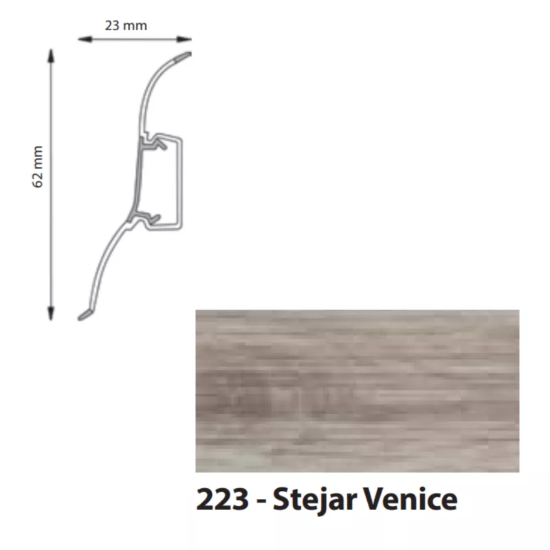 Plinta parchet PVC, cu canal cablu, Perfecta PP62-0-223, stejar venice, 2500 x 62 x 23 mm, [],profiline.ro