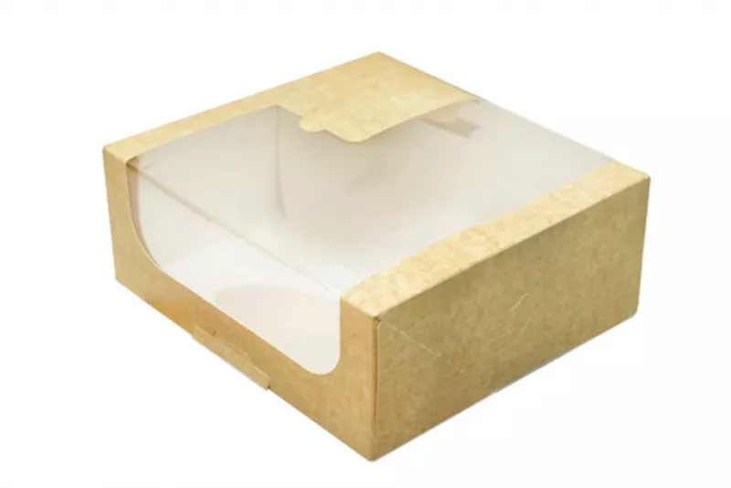 Cutii pentru tort si prajituri - Cutii kraft cu fereastra 19x19x9cm 25buc/set, profipacking.ro