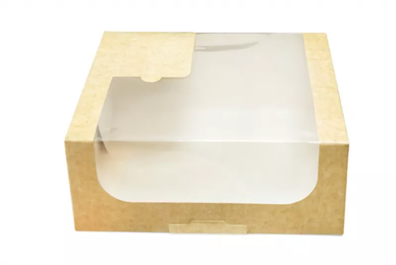 Cutii pentru tort si prajituri - Cutii kraft cu fereastra 28x28x10cm 25buc/set, profipacking.ro