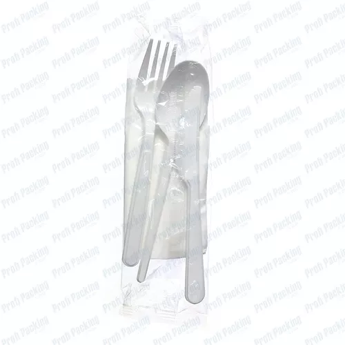 Tacamuri biodegradabile - Set furculita lingura cutit servetel din C-PLA 100buc/set, profipacking.ro