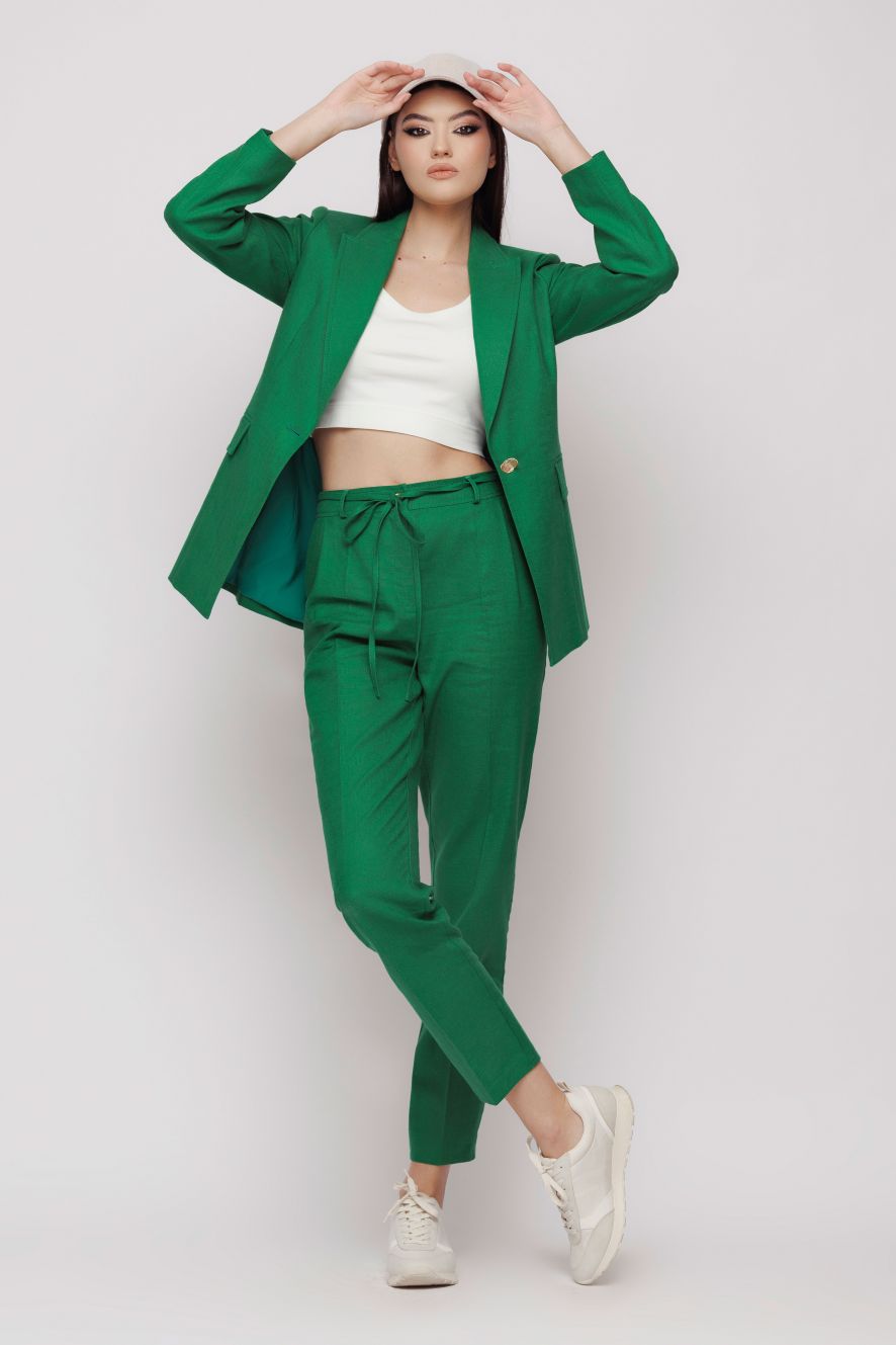 Pantaloni dama verzi din in