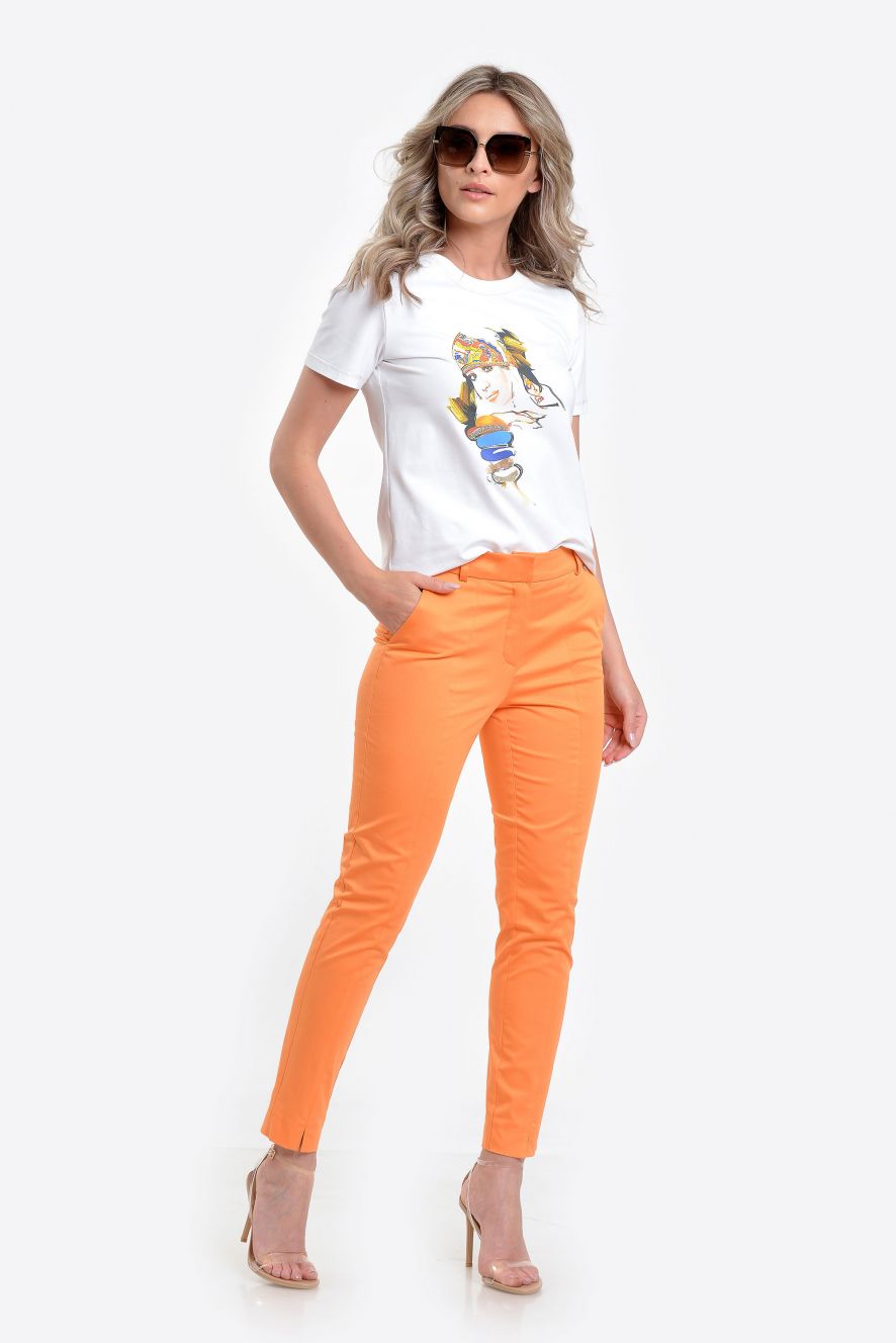 Pantaloni de zi portocalii dama
