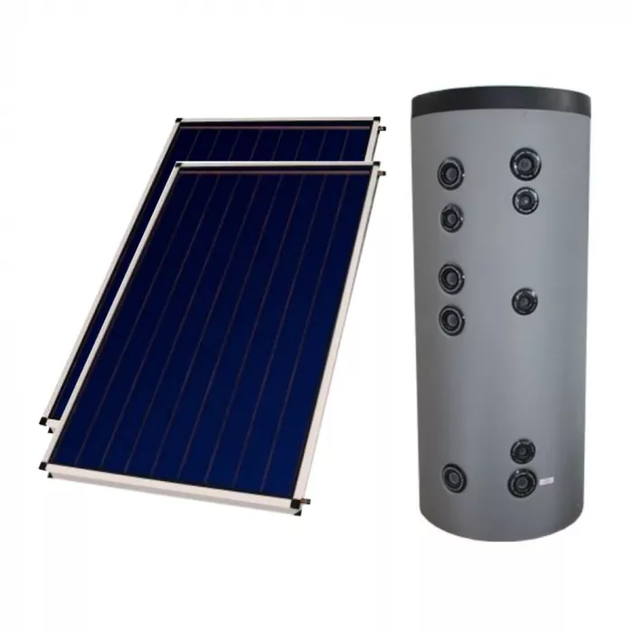 Panouri solare cu boiler in casa - Pachet 2 panouri solare plane Sunsystem 2 mp cu boiler bivalent de 200 litri, climasoft.ro