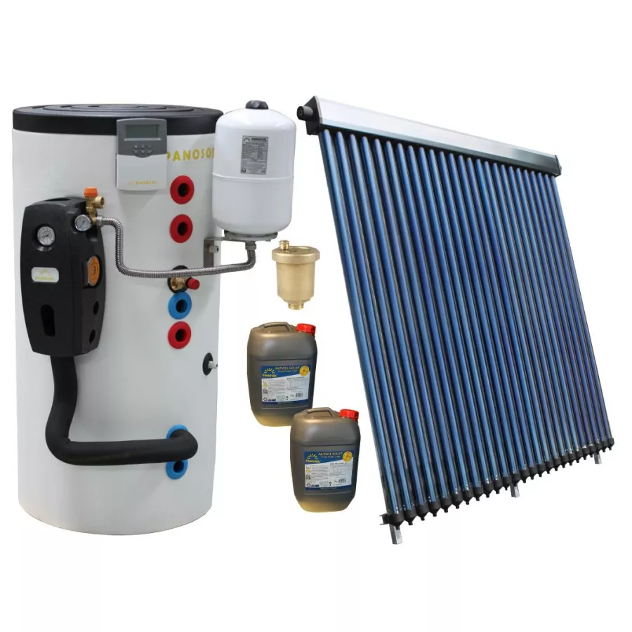 Panouri solare cu boiler in casa - Pachet Panosol 4P Confort panou solar 25 tuburi vidate cu boiler bivalent 200 litri, climasoft.ro