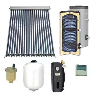 Panouri solare cu boiler in casa - Pachet panou solar cu 20 tuburi vidate si boiler bivalent de 120 litri Sontec SPA-S58, climasoft.ro