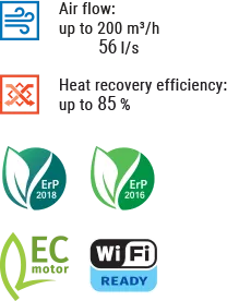 Recuperatoare de caldura - Sistem ventilatie Blauberg FRESHBOX E-200 ERV WiFi, climasoft.ro