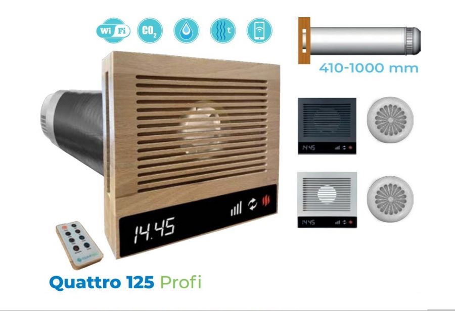 Sistem ventilatie CLIMTEC Quattro 125 Profi, 60 mc/h, ø125 mm, lungime tub 1000 mm - Lemn natural