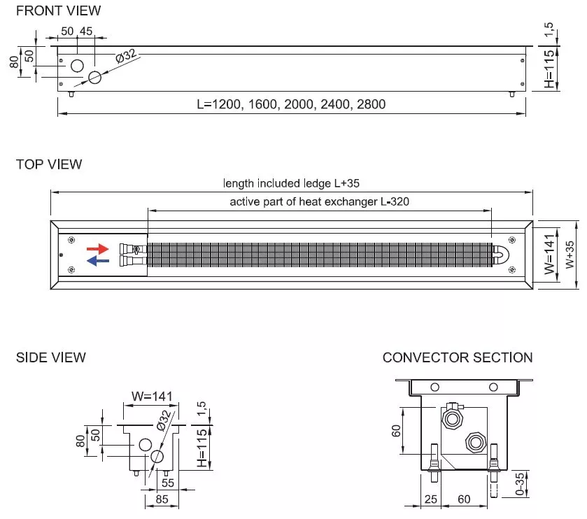 Ventiloconvector de pardoseala ingropat ISAN - PRACTIC FSK20-11- 2400