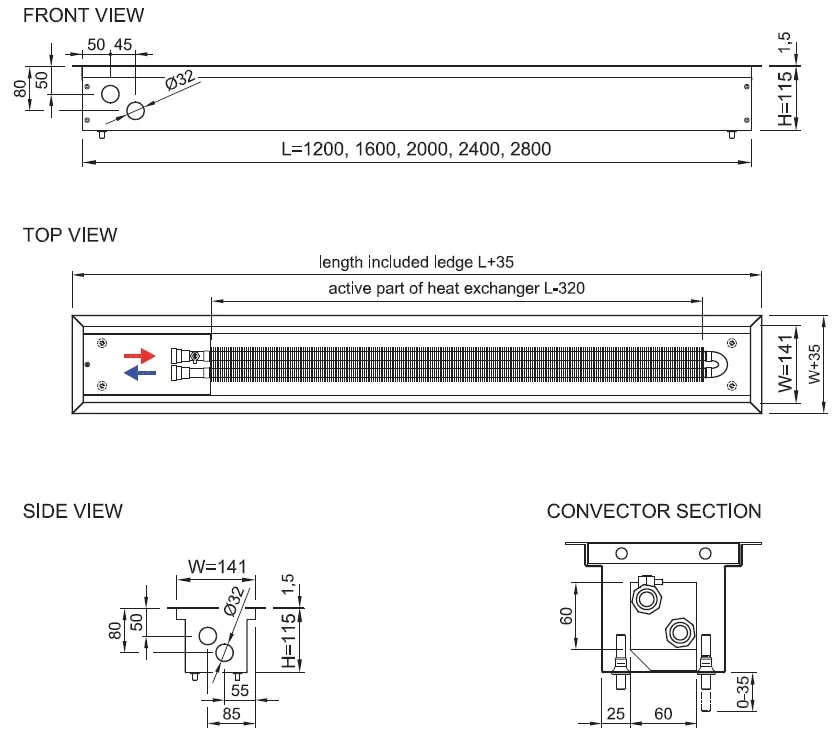 Ventiloconvector de pardoseala ingropat ISAN - PRACTIC FSK20-11- 2800