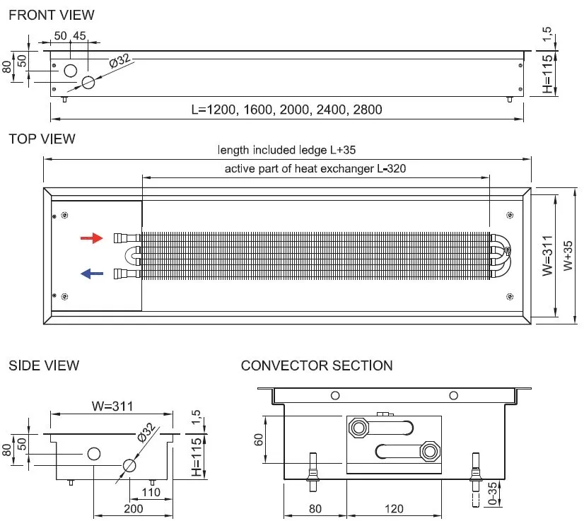 Ventiloconvector de pardoseala ingropat ISAN - PRACTIC FSK40-11- 2800