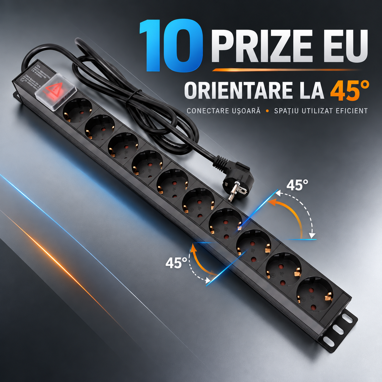 PDU Emtex cu 10 prize Schuko orientate la 45 grade