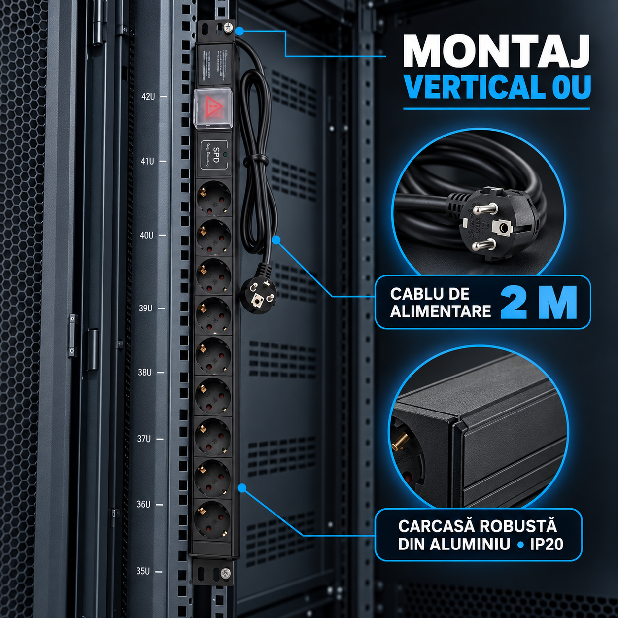 PDU Emtex PDU10PK montat vertical 0U in rack