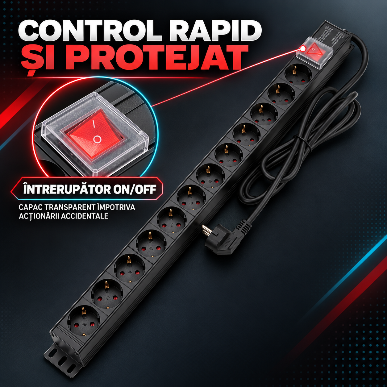 Intrerupator ON OFF cu capac transparent PDU Emtex PDU12K