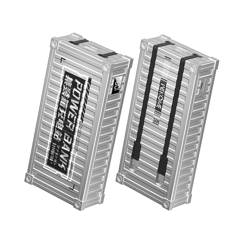WEKOME WP-341 Container Series - Power bank 20000 mAh Super Charging cu cablu USB-C & Lightning PD 20W încorporat + QC 22.5W (Argintiu)