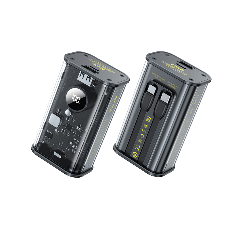 WEKOME WP-345 Vanguard Series - Power bank 10000 mAh încărcare rapidă cu USB-C & Lightning PD 20W cablu încorporat + QC 22.5W (Negru)