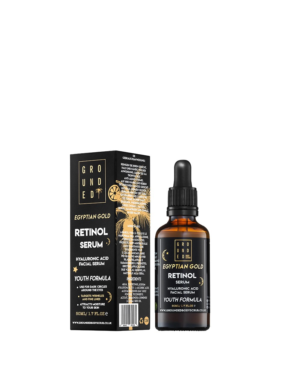 Grøn isolation let at håndtere GROUNDED Egyptian Gold Retinol Face Serum 50 ml | Travel FREE