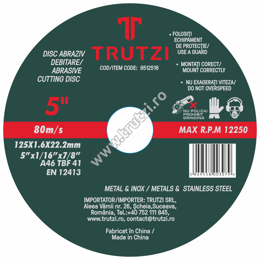 Discuri și freze - 9512516 DISC ABRAZIV DEBITARE METAL 125X1.6X22.2MM, trutzi.ro