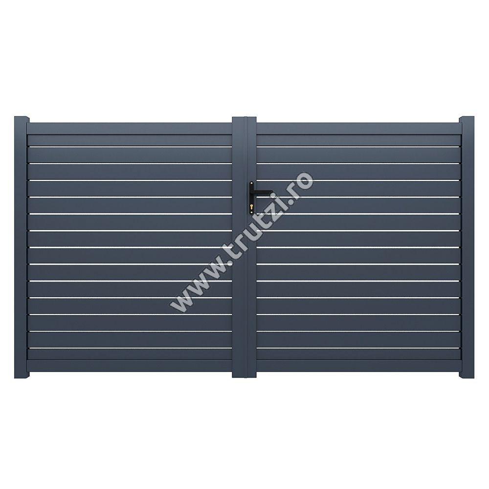 Porți și garduri din aluminiu - 1611235 POARTA BATANTA ALUMINIU MODEL ZEBRA 3500X2000MM, GRI RAL 7016, trutzi.ro