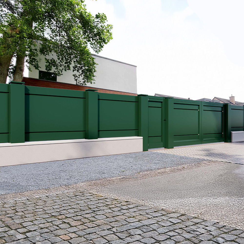 Pachet promo Casette, model Vanse, poarta pietonala, poarta auto batanta, box modular cu videointerfon, 5 panouri de gard, L=16,4m