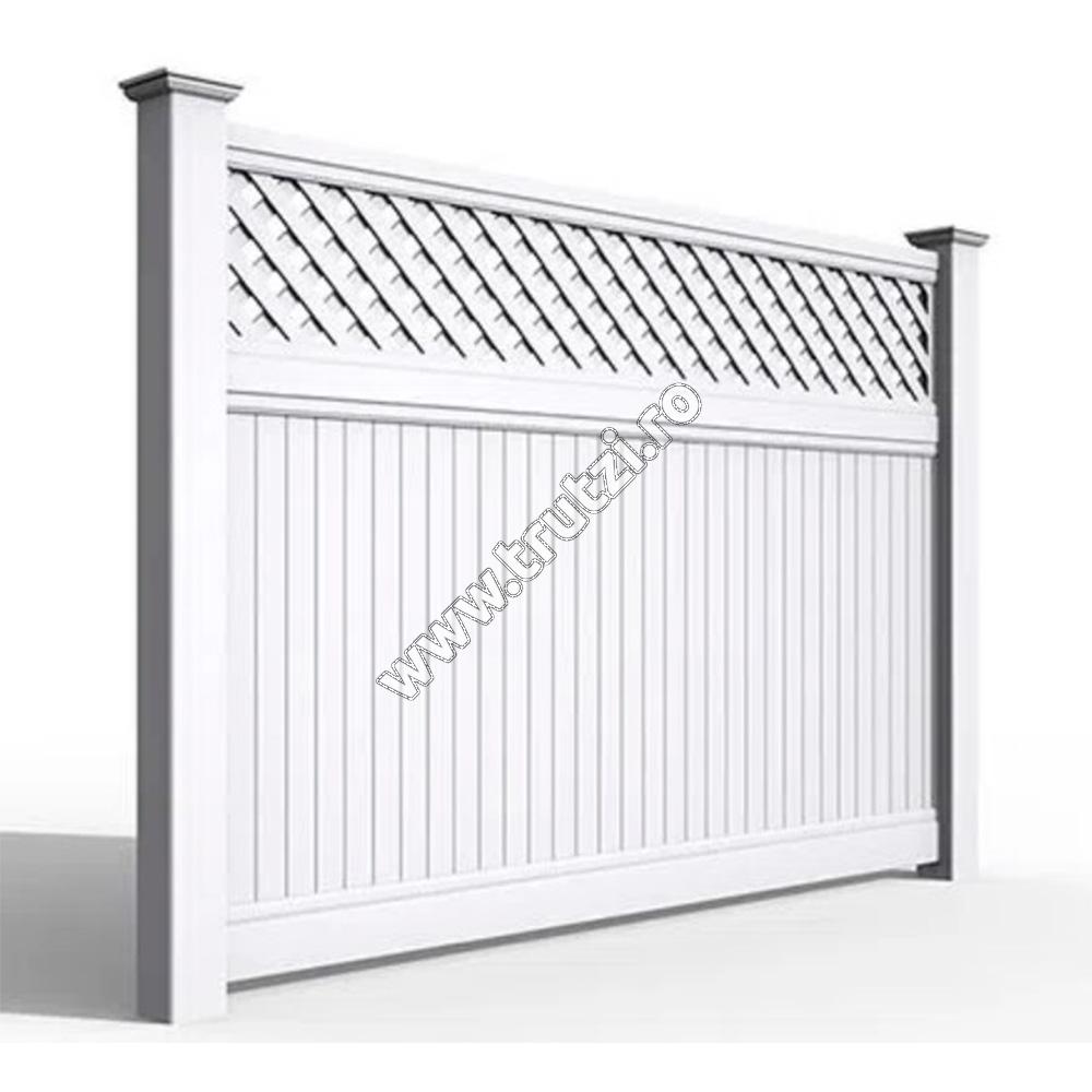 Porți și garduri din PVC - 15804 PANOU GARD PVC MODEL PRIVACY SI ZABRELE PATRATE, 1820*2440, ALB, trutzi.ro