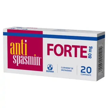 Afecțiuni gastro-intestinale - Antispasmin Forte 80mg, 20 comprimate, Biofarm, farmaciamare.ro